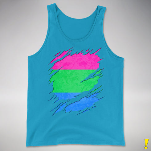 Polysexual Pride Flag Ripped Reveal Premium Tank Top - Neon Blue